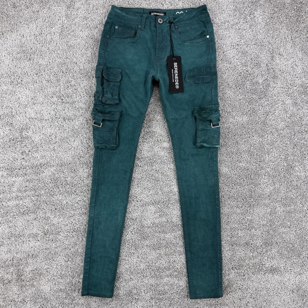 Serenede Ethos Cargo Jeans Men's 28 Teal NWT Utility Fitted Denim Stretch